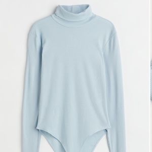 H&M Ribbed Turtleneck Bodysuit- Light Blue